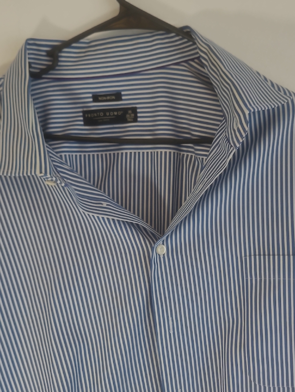 Pronto Uomo Blue and White Stripe Shirt Long Sleeve Dress Size 20, 28/29 TALL.